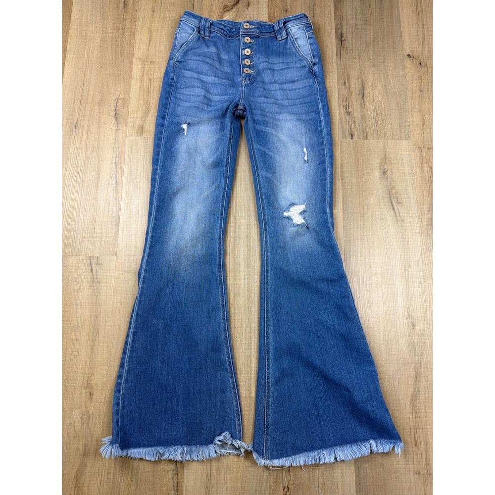 KanCan Women Blue High Rise Distressed Flare Jeans KC7345M Size 5/26